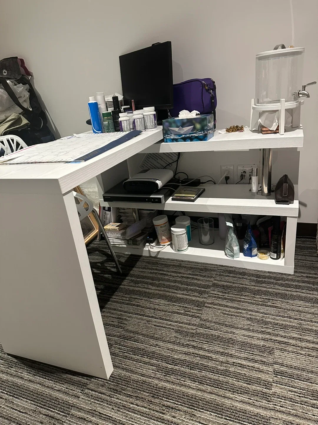 White L-Shaped Desk with Shelves