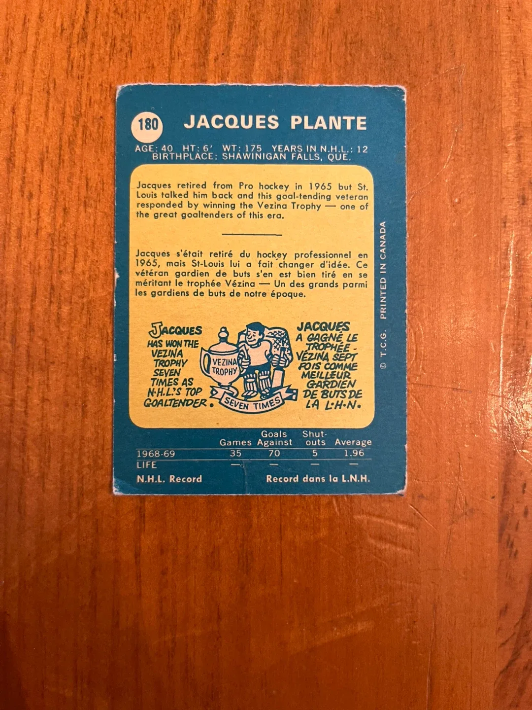 1969-70 O-pee-chee 180 Jacques Plante image indicator(2)