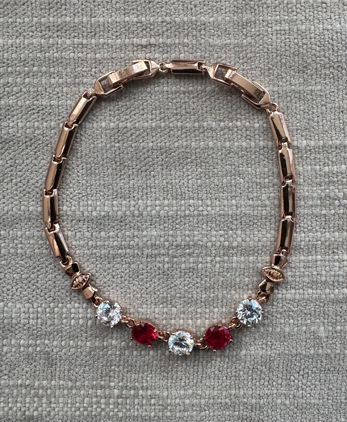 Rose Gold Plated Bracelet with Red & White Stones