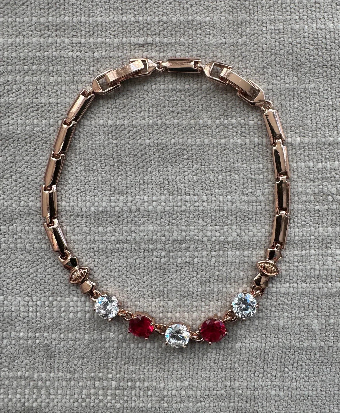 Rose Gold Plated Bracelet with Red & White Stones