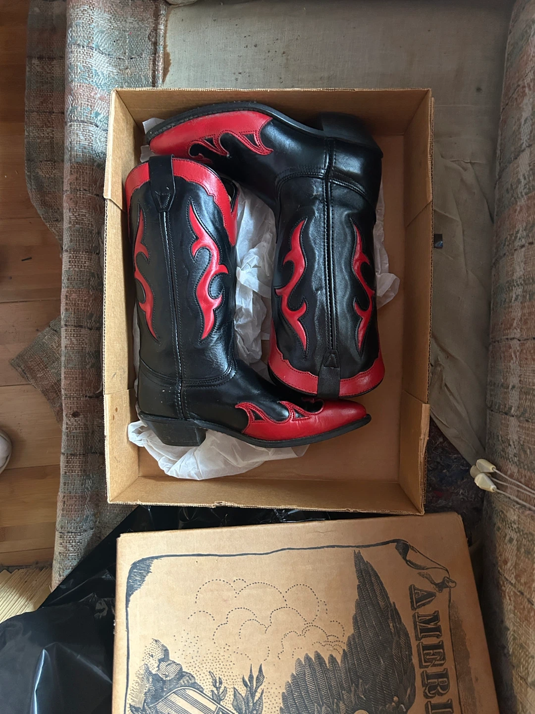 Black & Red Cowboy Boots with Box