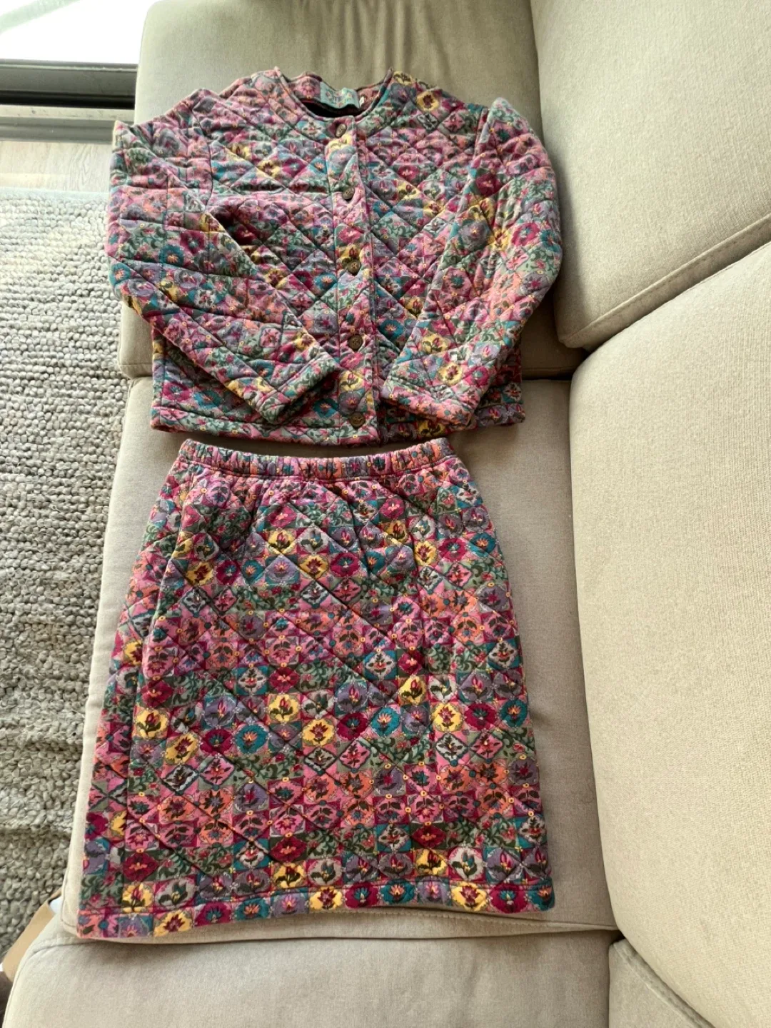 Strip Quilted Jacket and Skirt Set - Size M