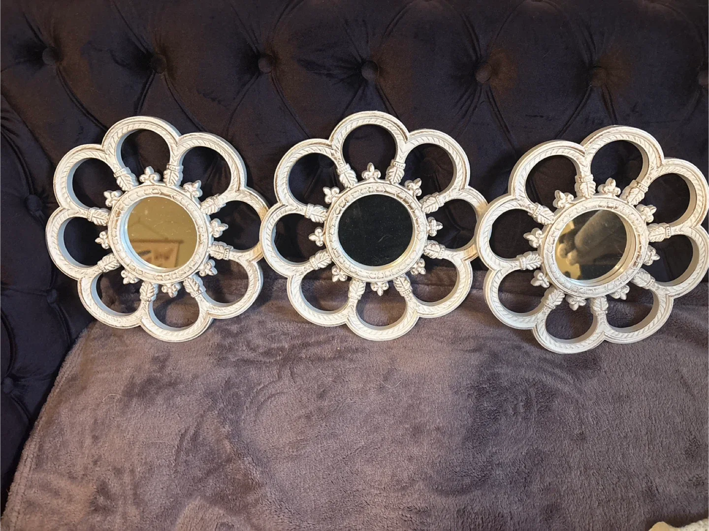 Set of 3 Flower Mirrors - Wall Decor