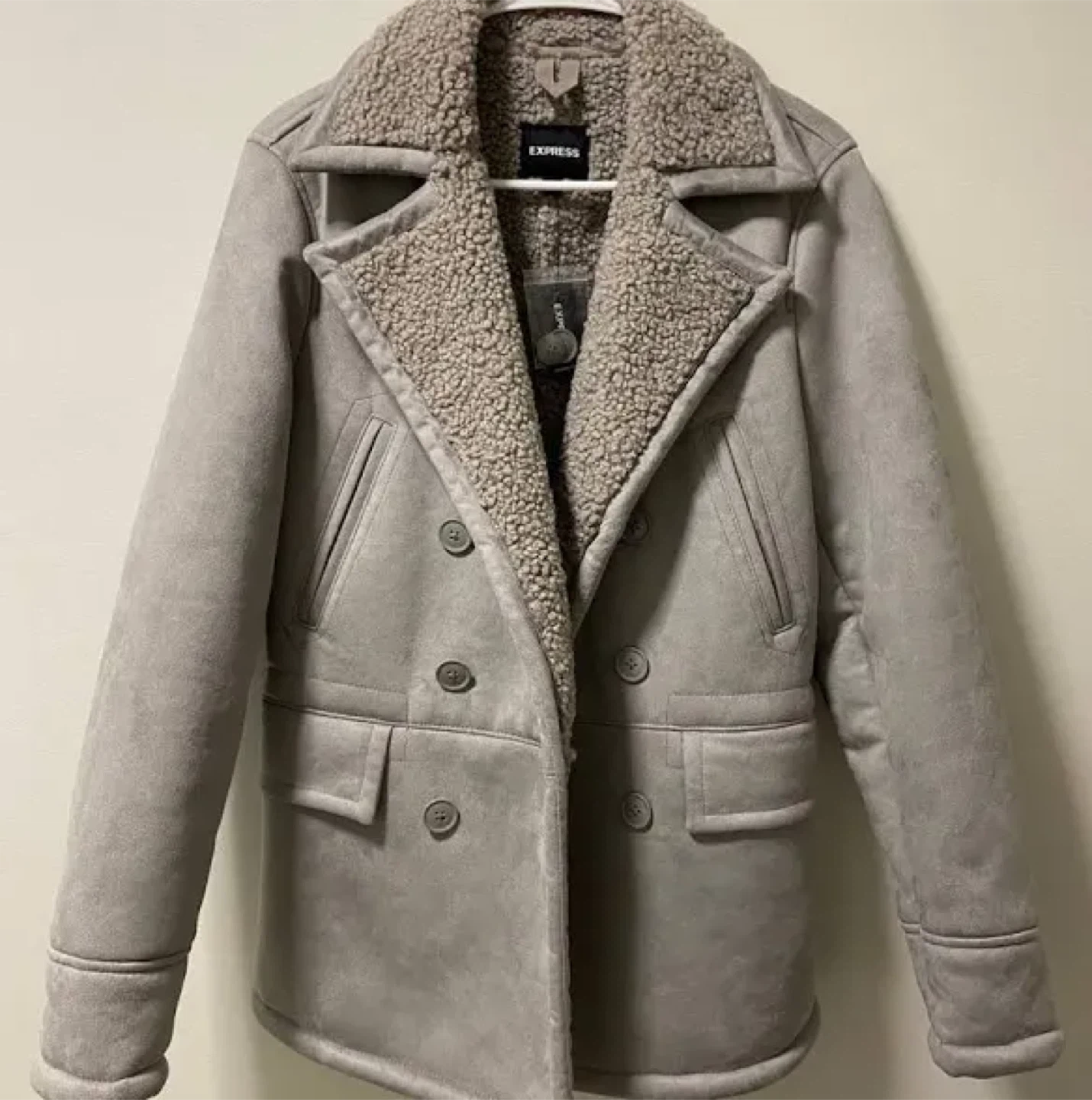 Express Gray Faux Suede Sherpa Coat XL - New with Tags! - photo 3
