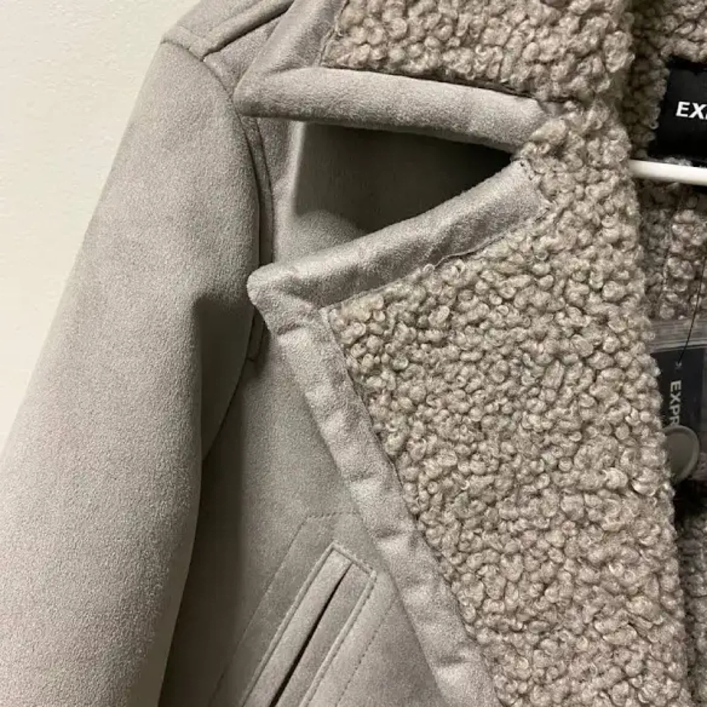 Express Gray Faux Suede Sherpa Coat XL - New with Tags! - photo 4