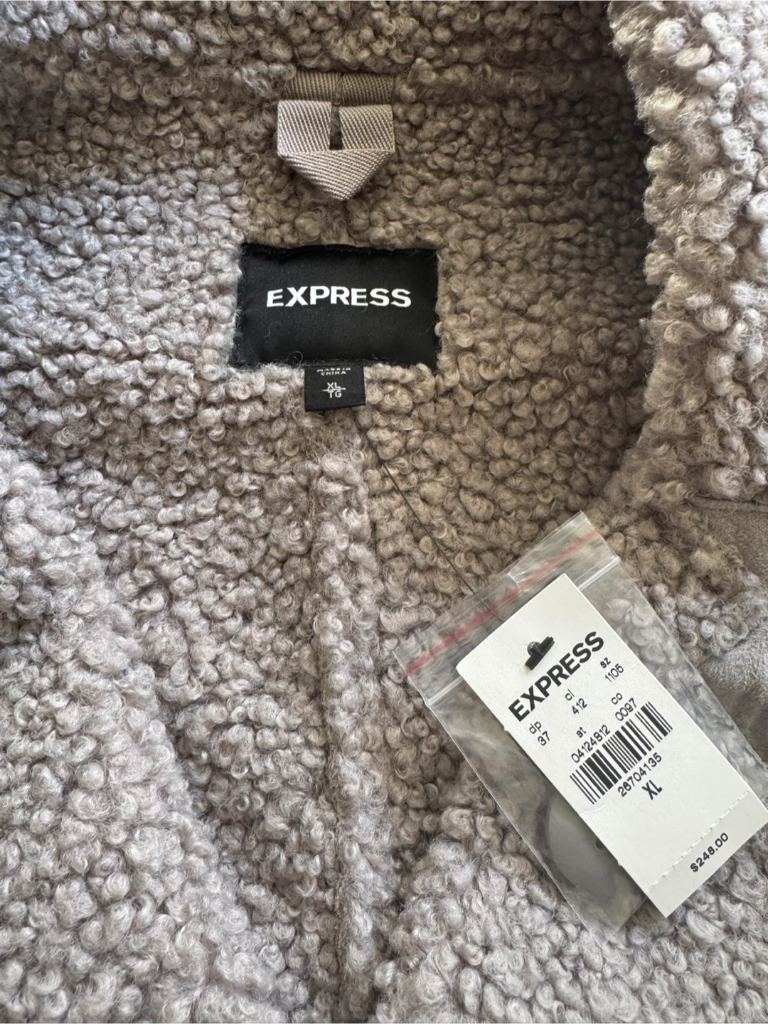 Express Gray Faux Suede Sherpa Coat XL - New with Tags! - photo 2