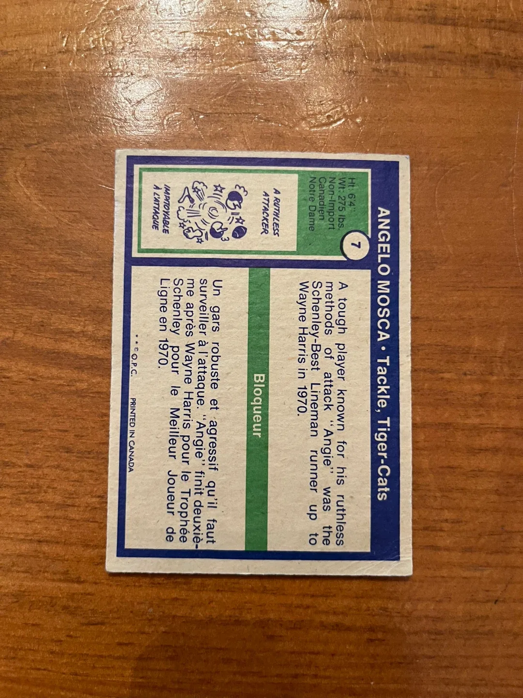 1972 O-PEE-CHEE CFL FOOTBALL CARD #7 ANGELO MOSCA image indicator(2)