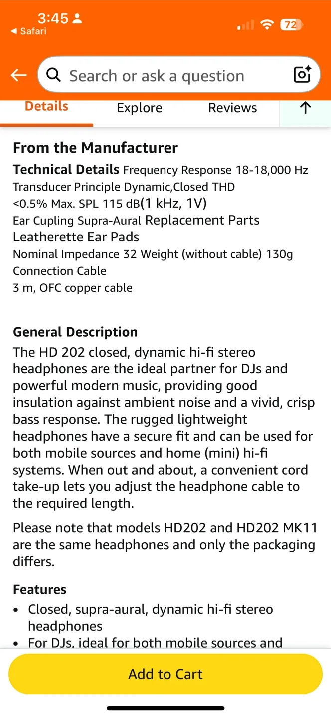 Sennheiser HD 202 Headphones image indicator(8)