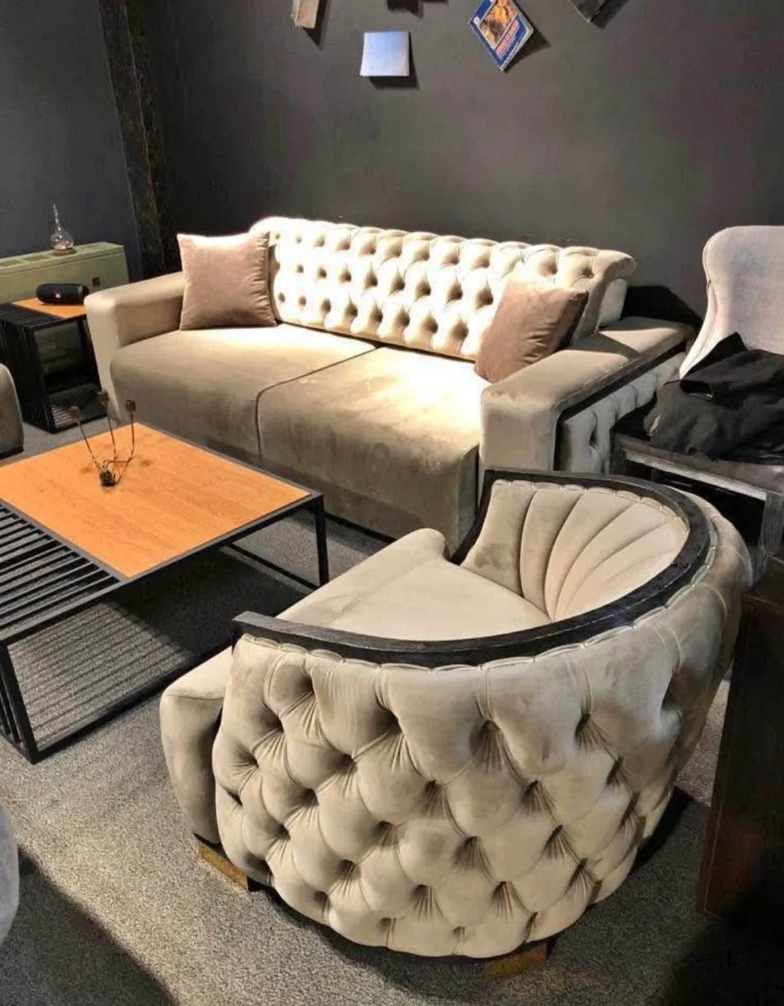 Brand new Velvet sofa and Tufted Accent Chair