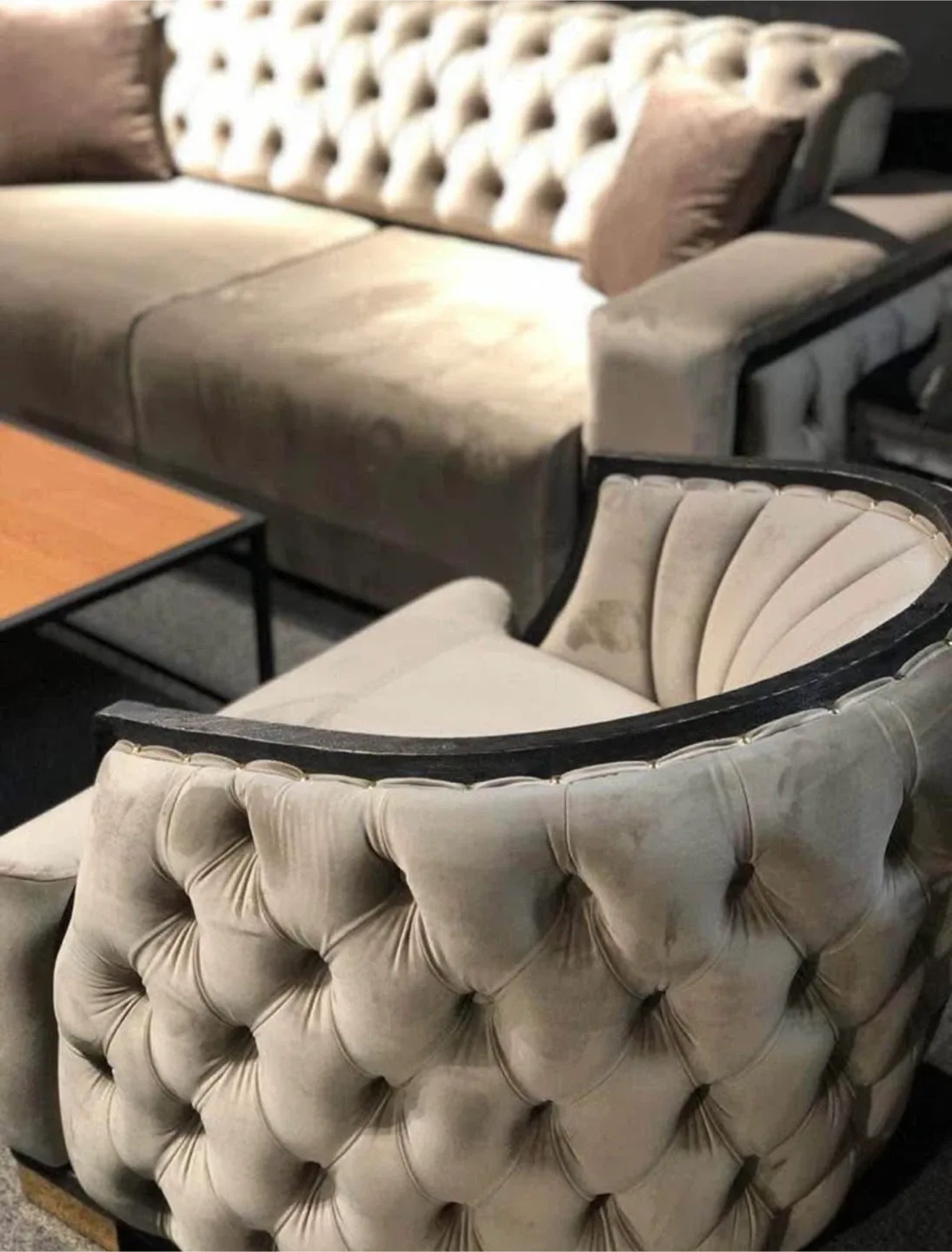 Brand new Velvet sofa and Tufted Accent Chair image indicator(2)