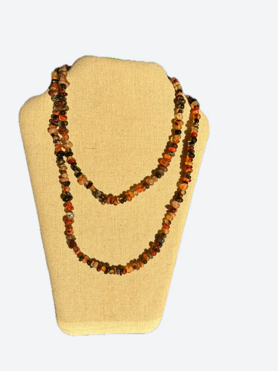 Beaded Necklace - Orange, Brown, Black