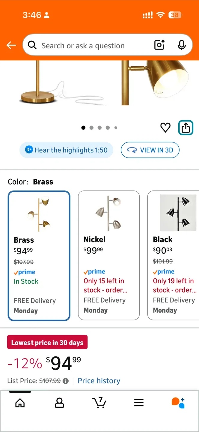 Brightech Jacob LED Standing Lamp - Brass image indicator(2)