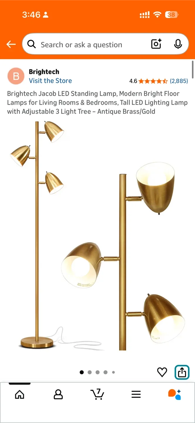 Brightech Jacob LED Standing Lamp - Brass image indicator(3)