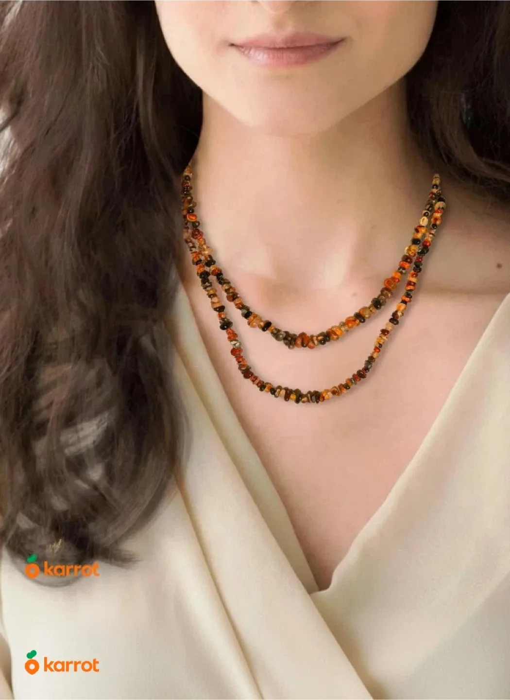 Beaded Necklace - Orange, Brown, Black image indicator(4)