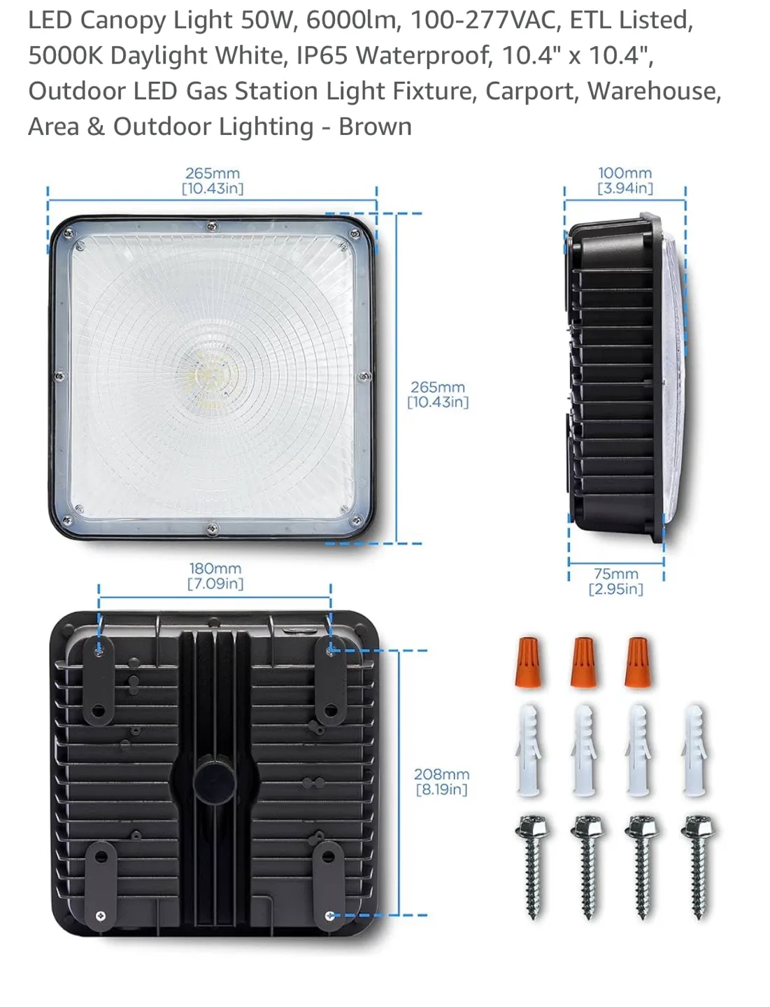 LED Canopy Light 50W, 6000lm, 10.4" x 10.4" image indicator(2)
