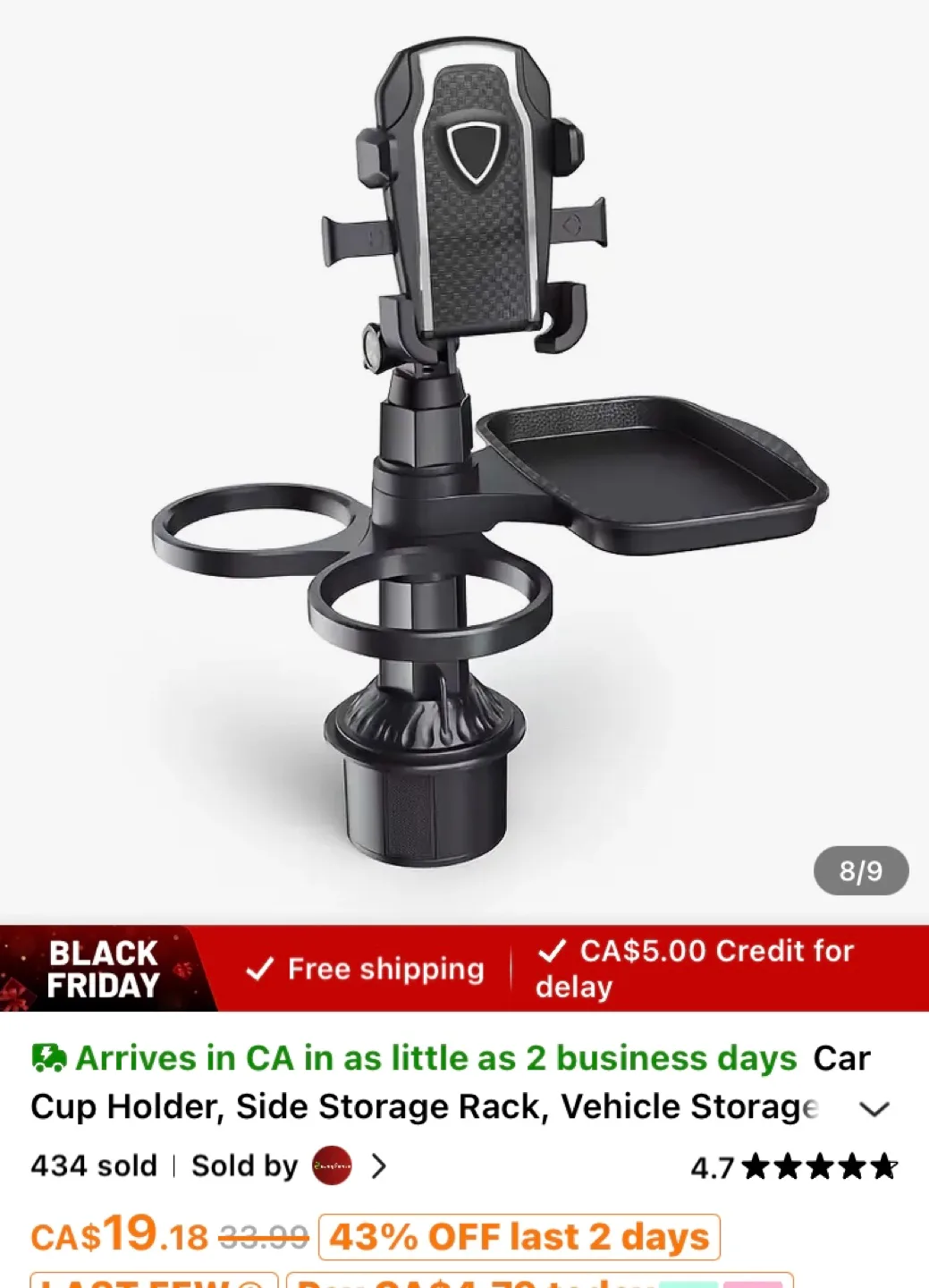 Car Cup Holder Expander with Tray