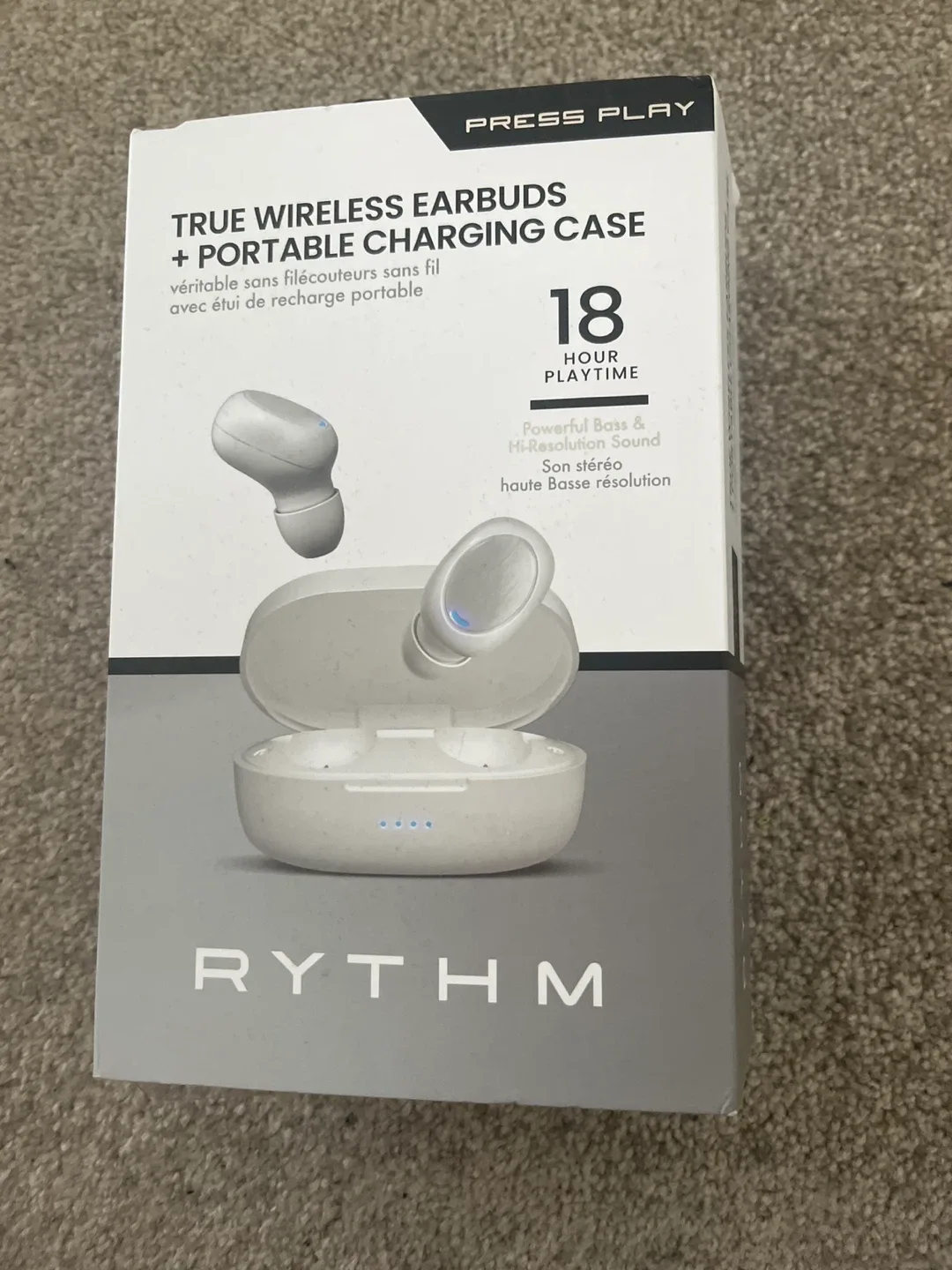 Rythm True Wireless Earbuds + Portable Charging Case - White