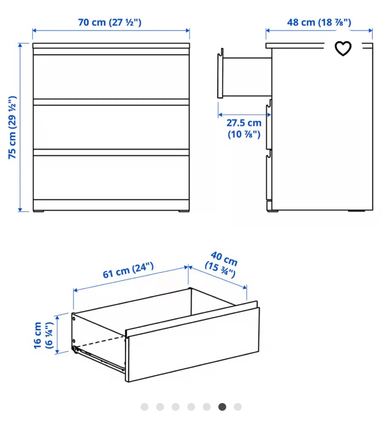 IKEA Malm White 3-Drawer Dresser image indicator(3)