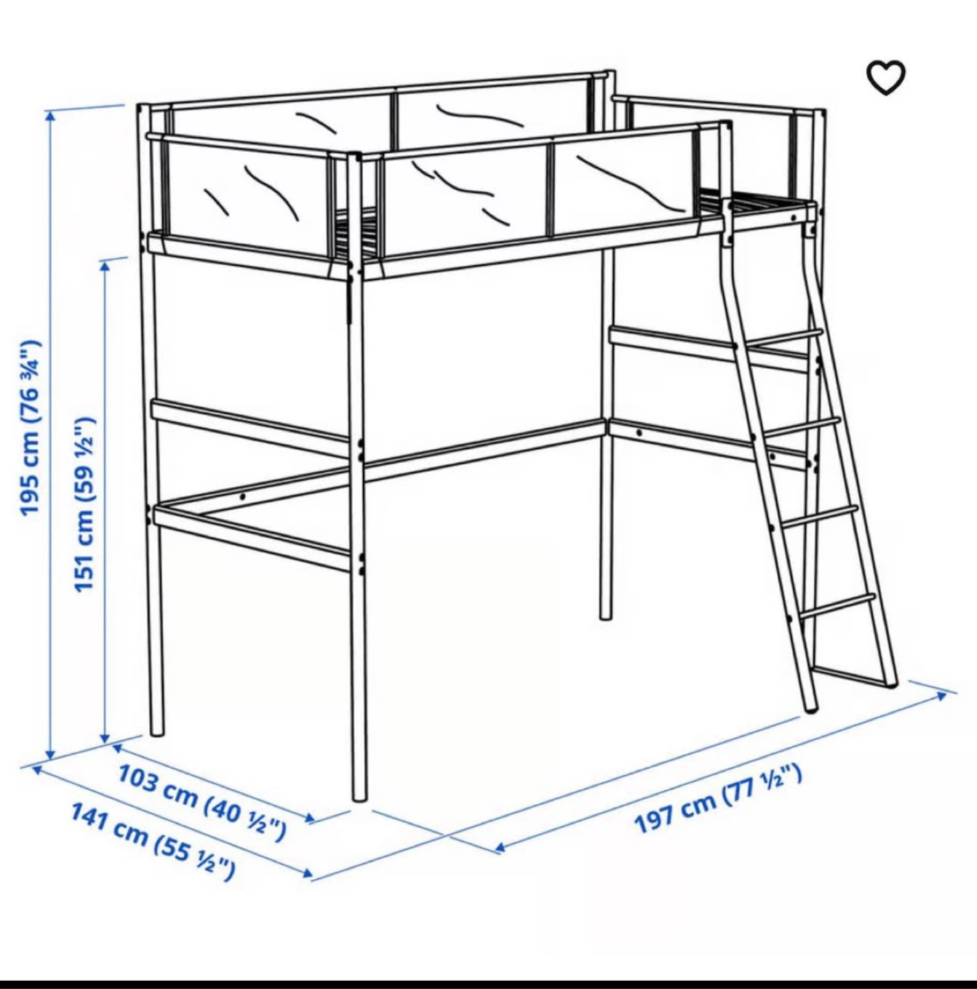 IKEA Loft Bed Frame - White mattress included