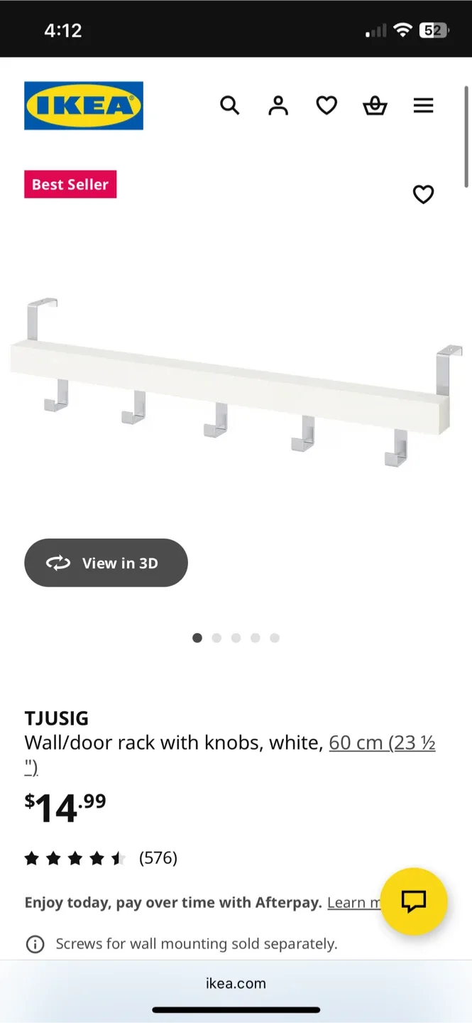 IKEA TJUSIG White Wall/Door Rack with Knobs