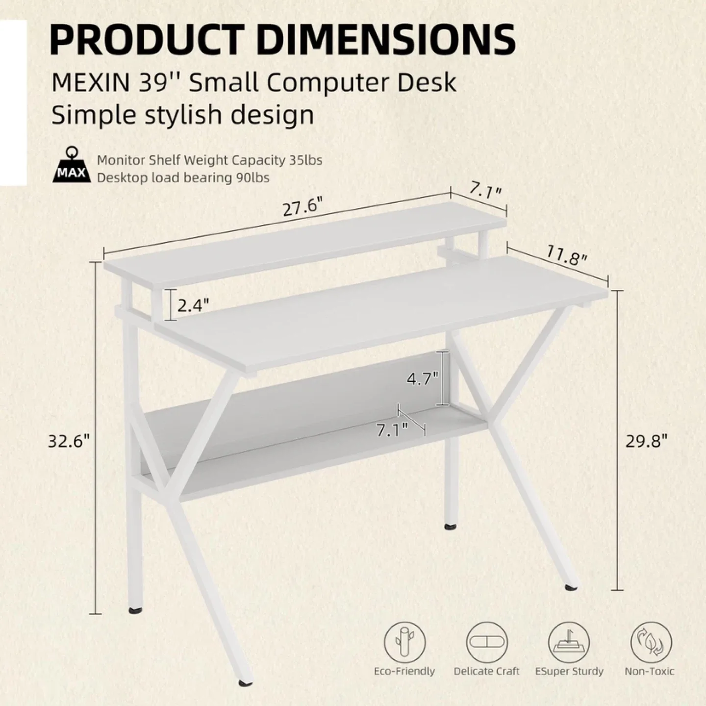 MEXIN 27'' Small Computer Desk, Home Office Desk image indicator(2)