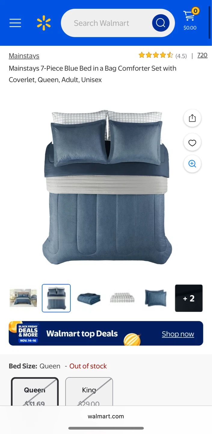 4 Piece Queen Bed in a Bag Comforter Set - Blue