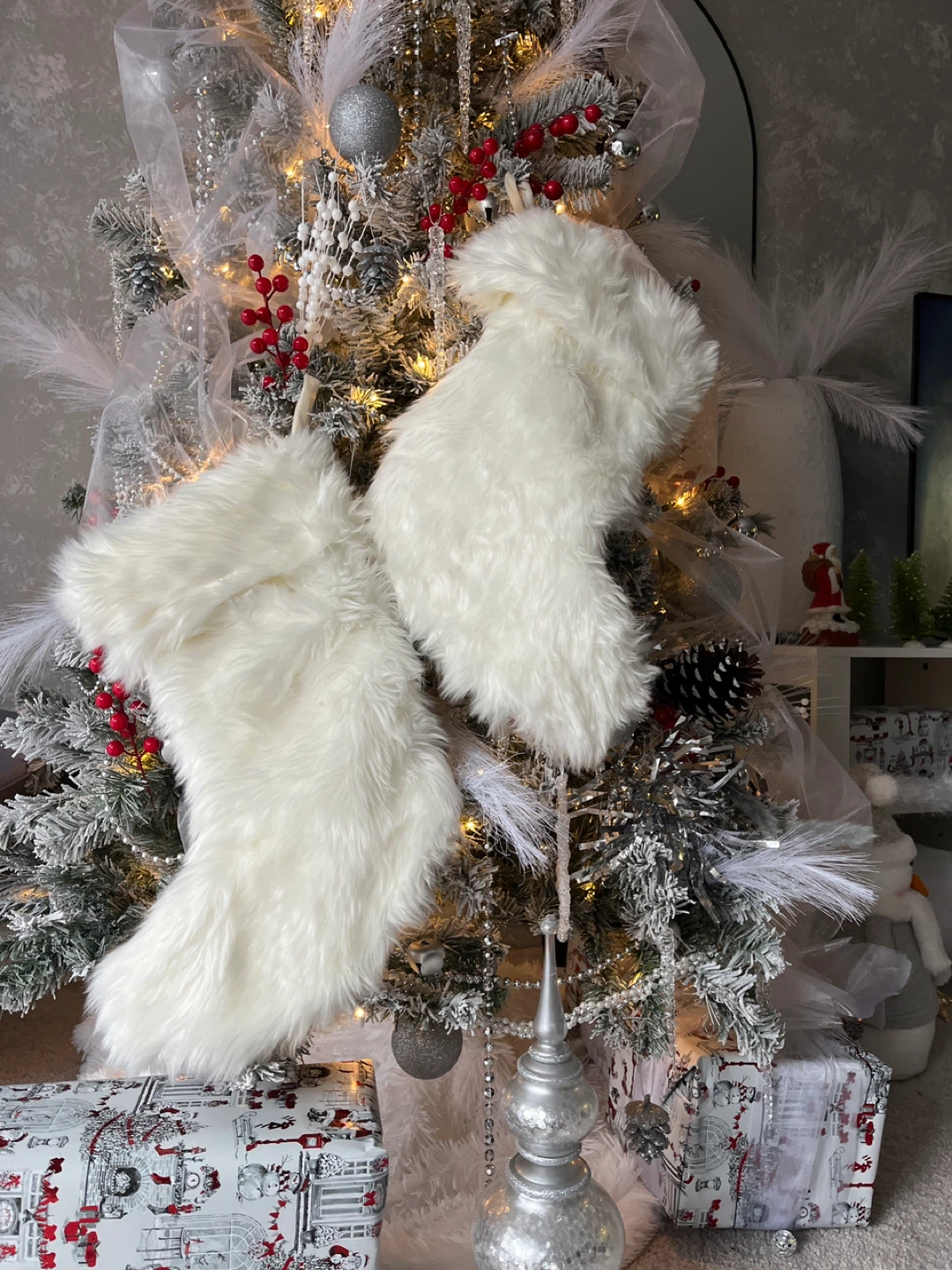 White Faux Fur Christmas Stockings