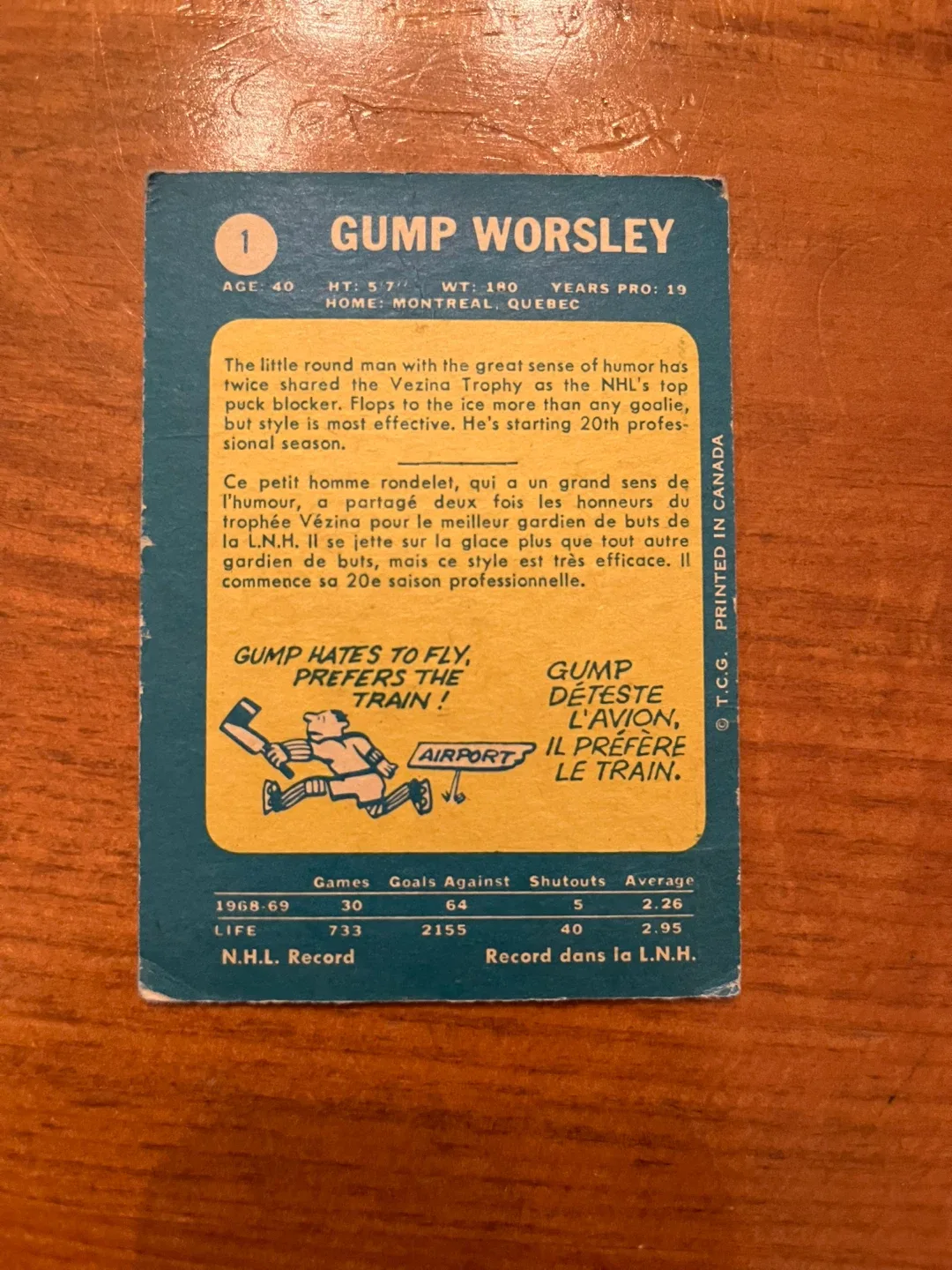 1969-70 OPC O PEE CHEE #1 GUMP WORSLEY image indicator(2)
