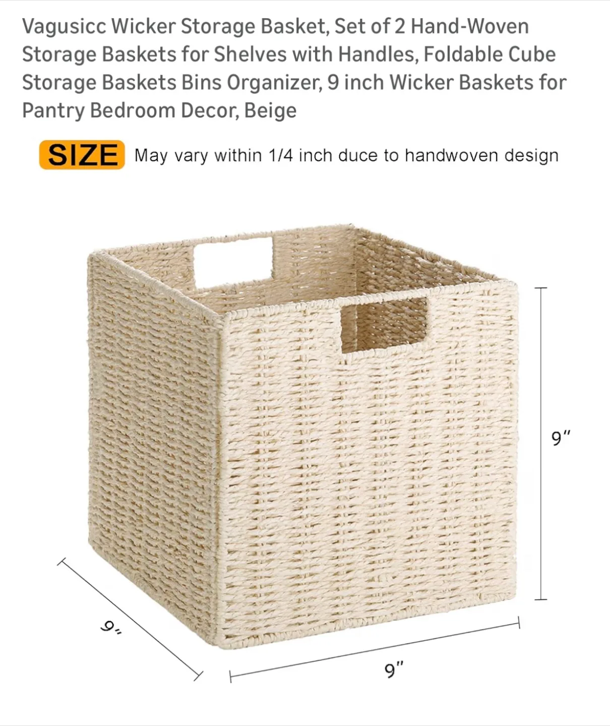 Vagusicc Wicker Storage Baskets - Set of 2, Beige image indicator(2)