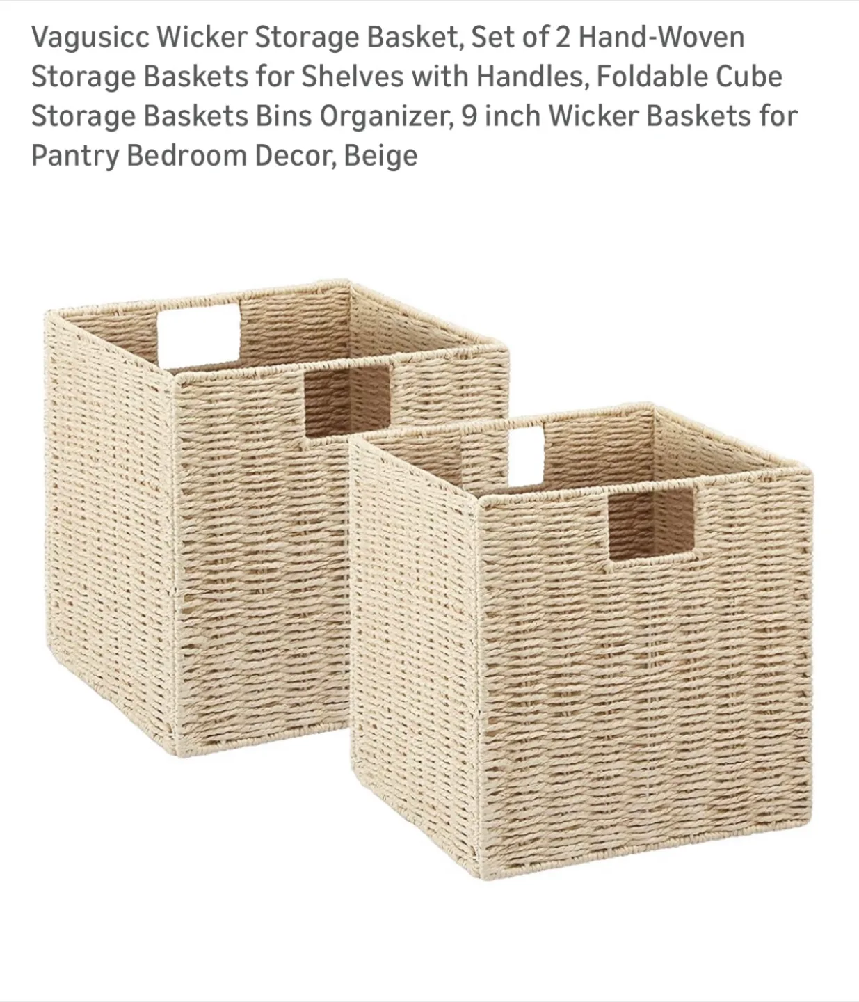 Vagusicc Wicker Storage Baskets - Set of 2, Beige