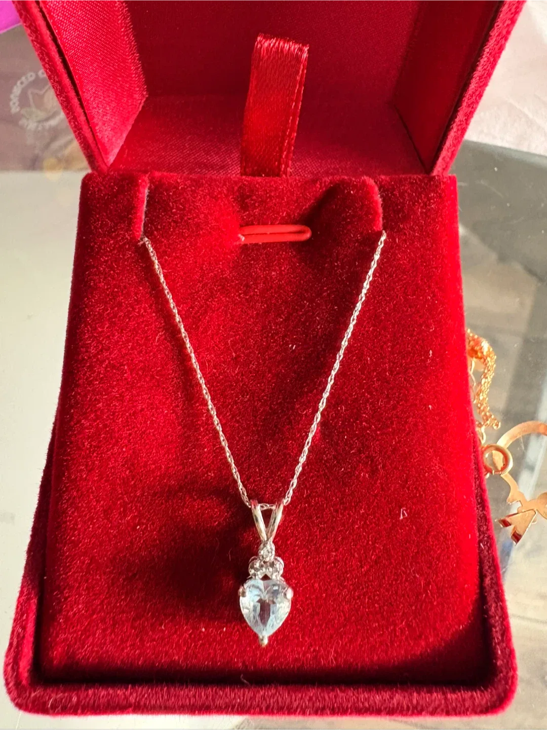 10k Heart  Necklace genuine Aqua