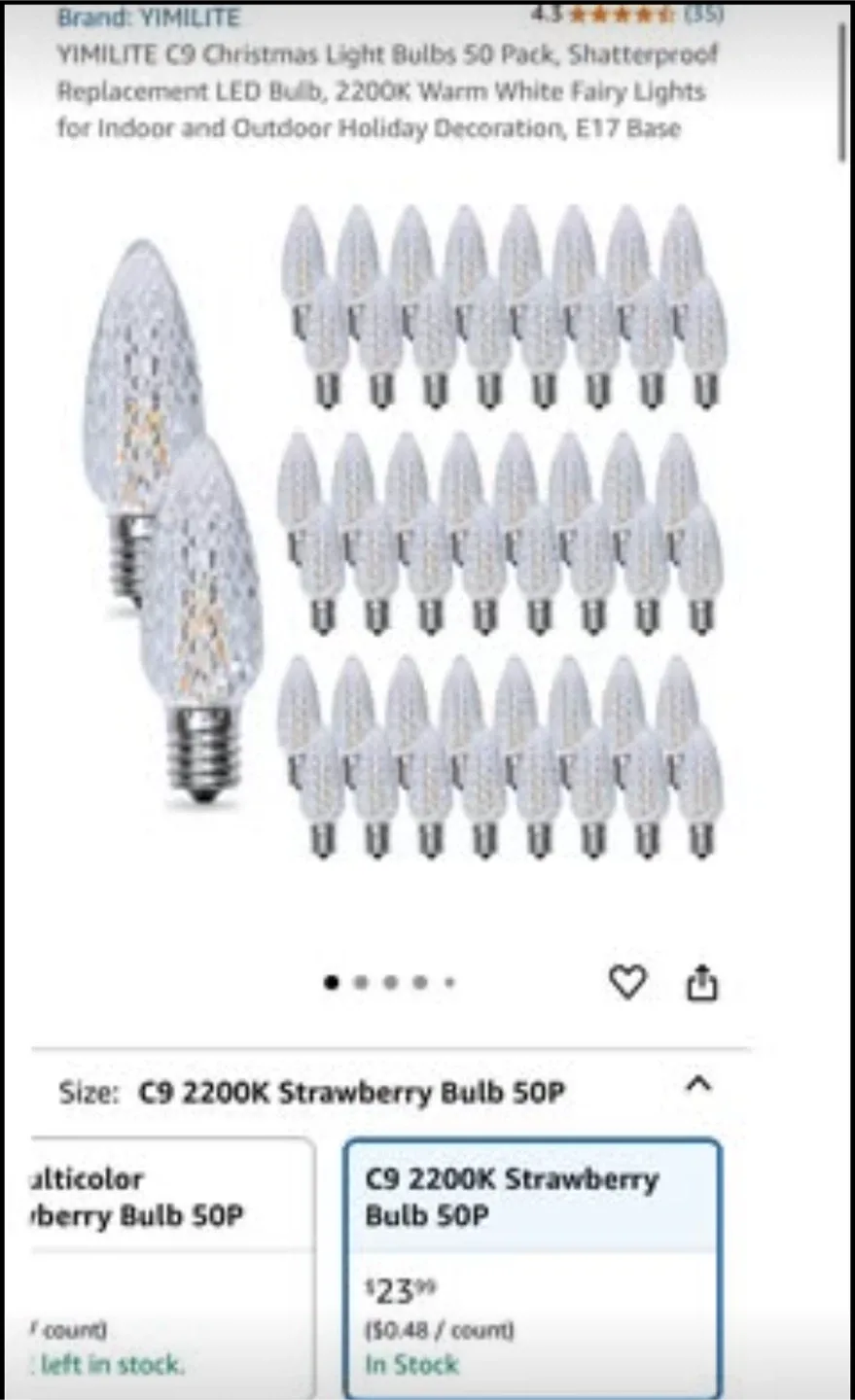 New  YIMILITE C9 Christmas Light Bulbs 50 Pk