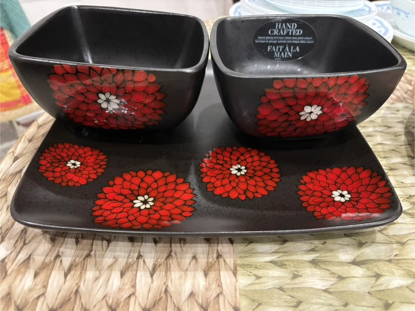 Hand Crafted Black Serving Bowls & Tray