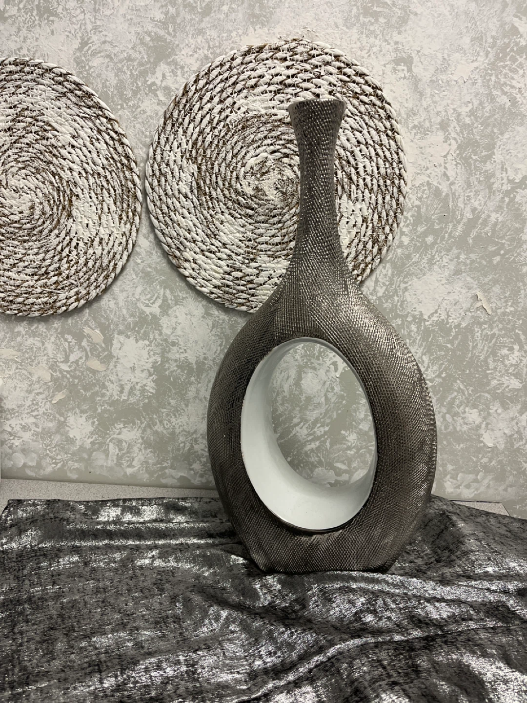 Decorative Silver Vase with Open Center