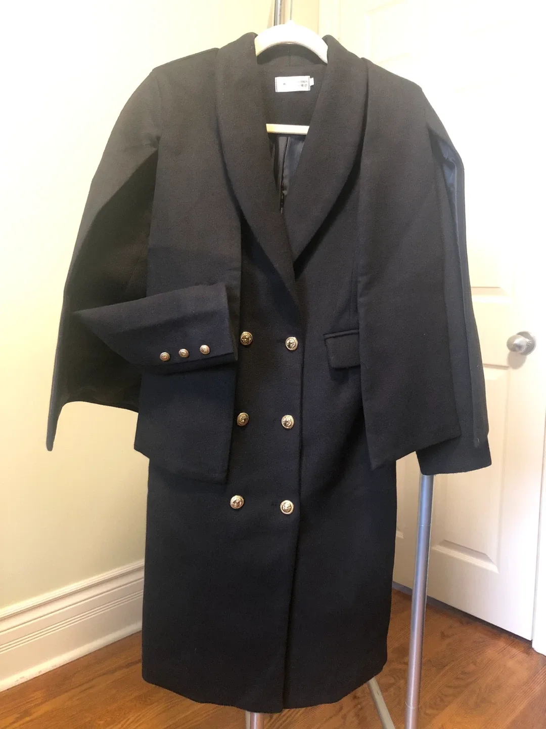 Black Double-Breasted Coat & Cape Set