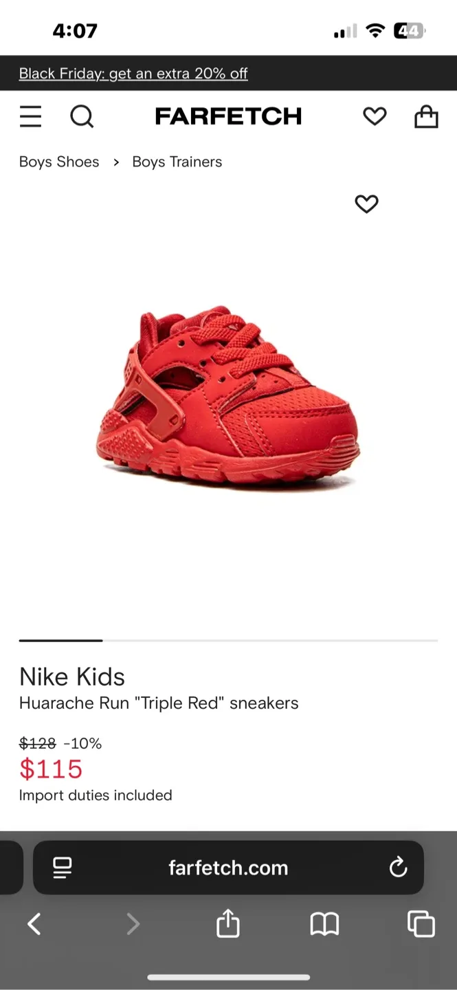 Nike Huarache triple red toddler shoes 5C image indicator(4)