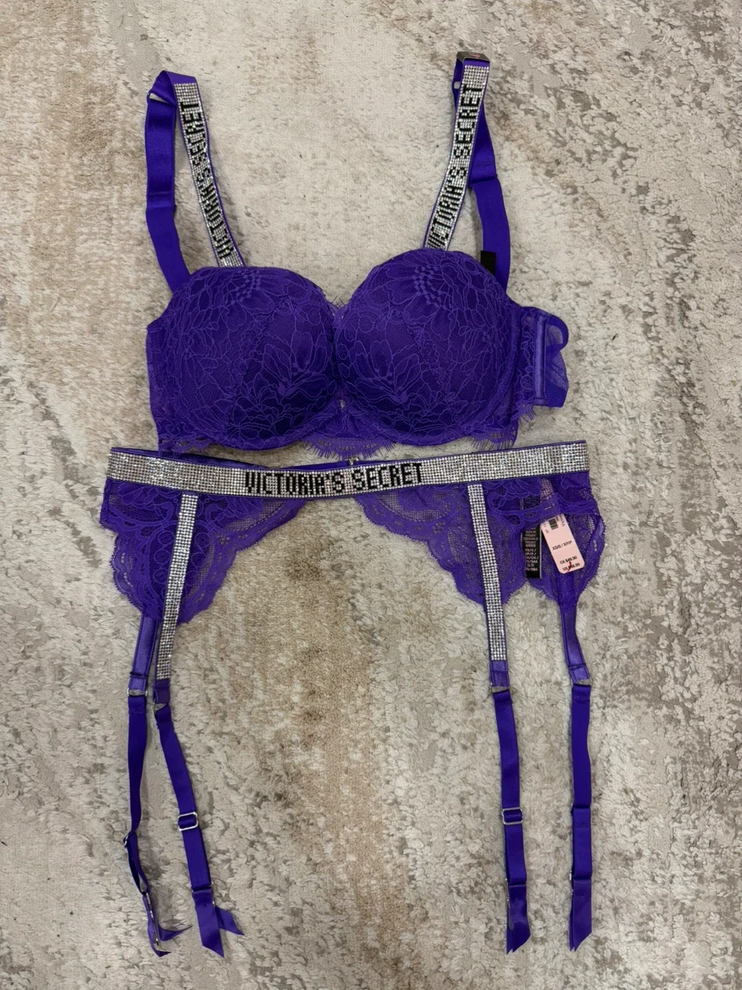 Victoria's Secret Purple Lingerie Set 34b bra and garter XS/S image indicator(2)