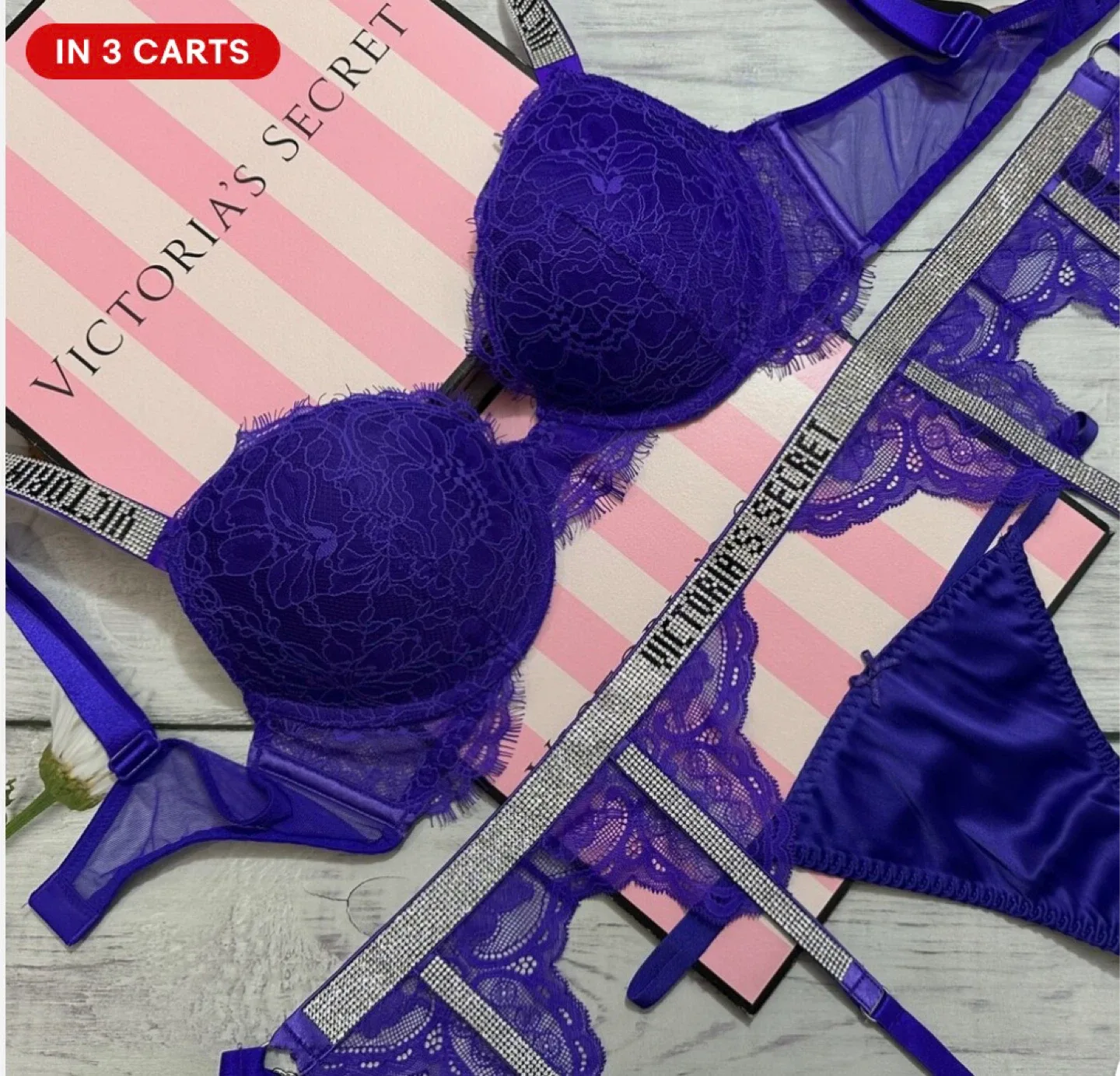 Victoria's Secret Purple Lingerie Set 34b bra and garter XS/S