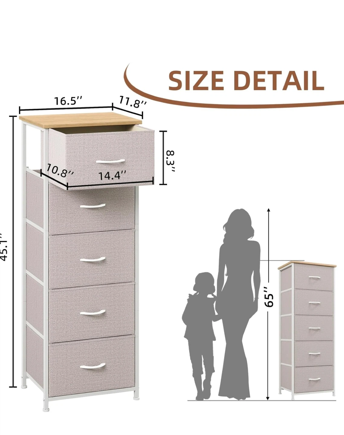 Somdot 5-Drawer Dresser, Ash Grey - photo 5