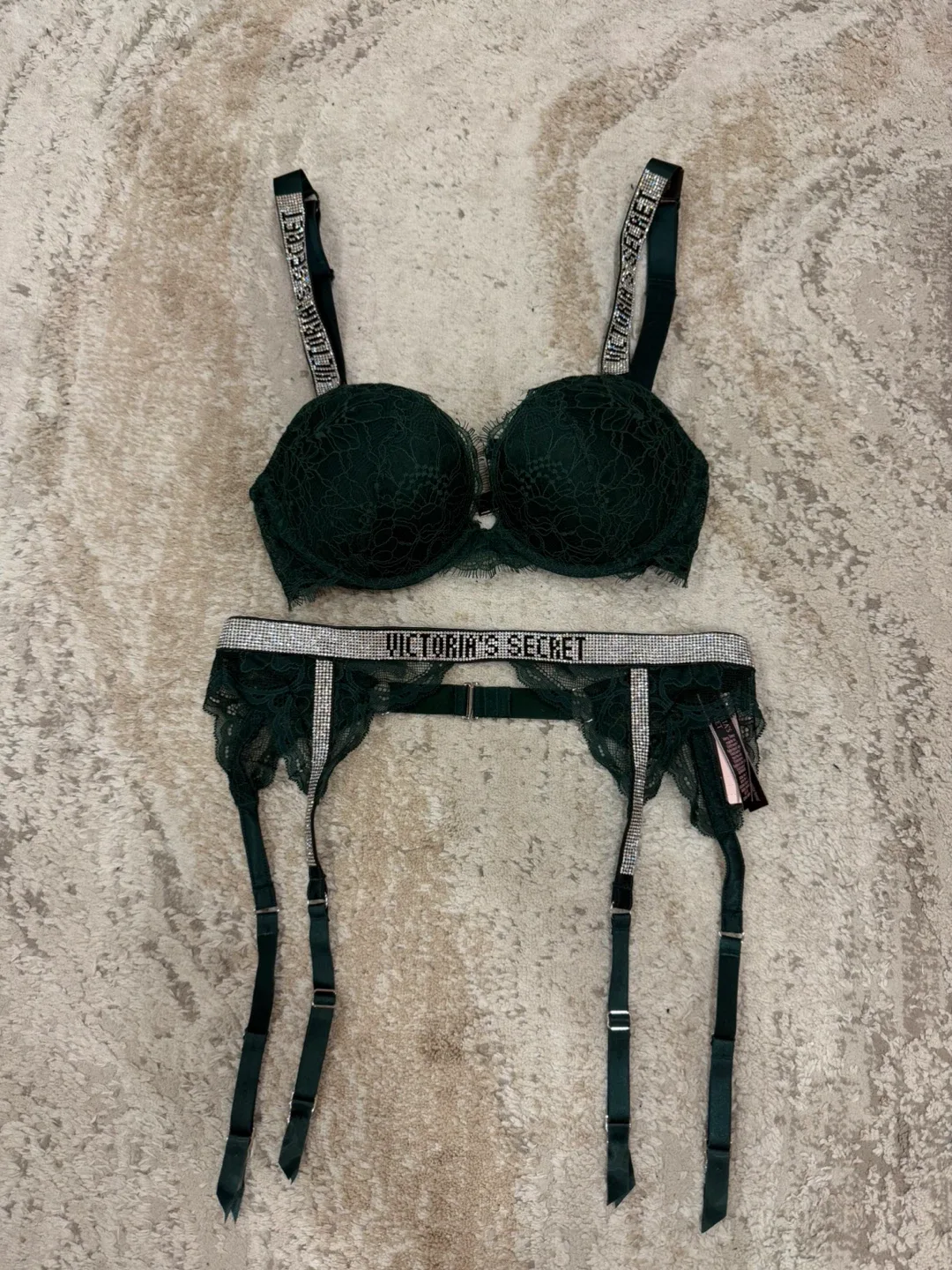 Victoria's Secret Green Lingerie Set Bra and garter image indicator(4)