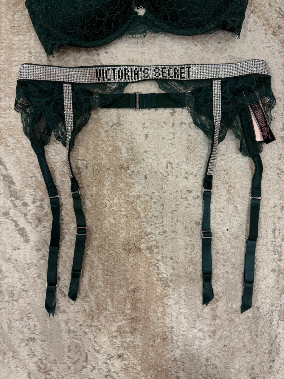 Victoria's Secret Green Lingerie Set Bra and garter image indicator(3)