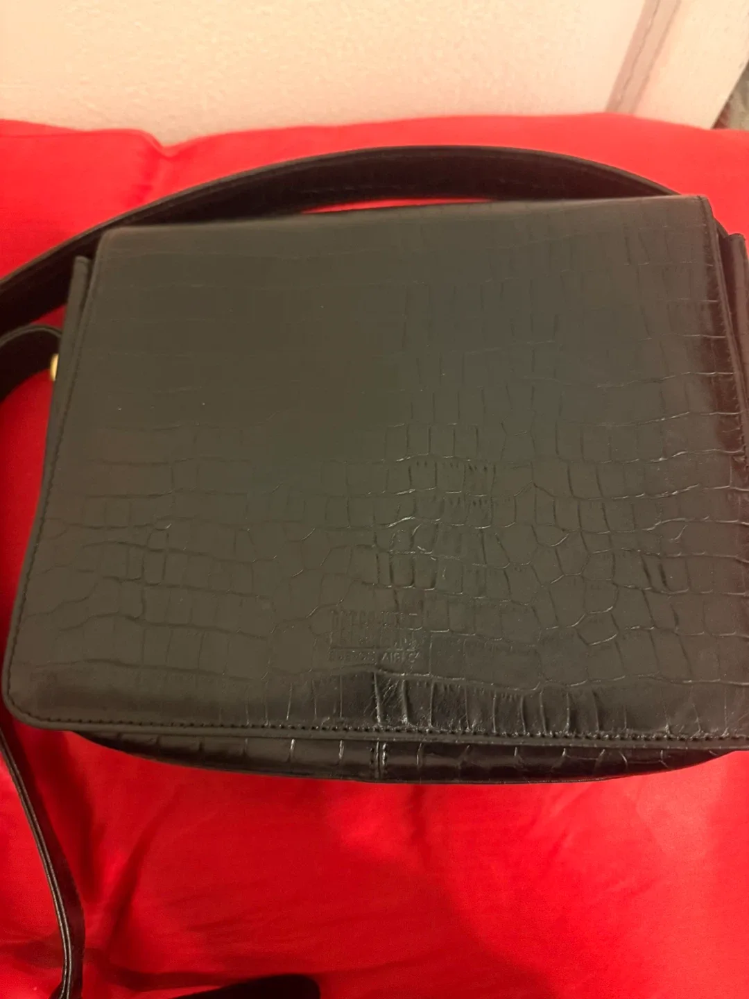 Peter Kent Black Croc Embossed Leather Bag