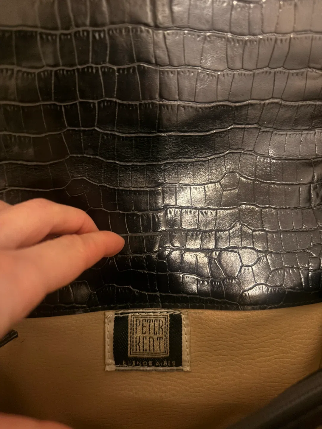 Peter Kent Black Croc Embossed Leather Bag image indicator(5)
