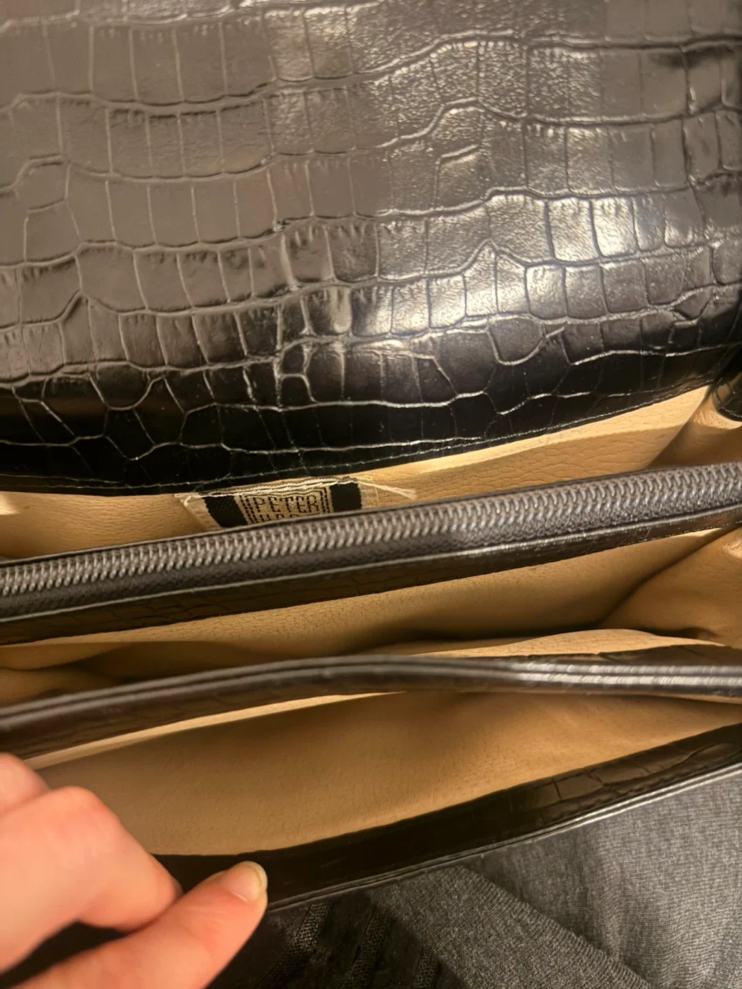 Peter Kent Black Croc Embossed Leather Bag image indicator(3)