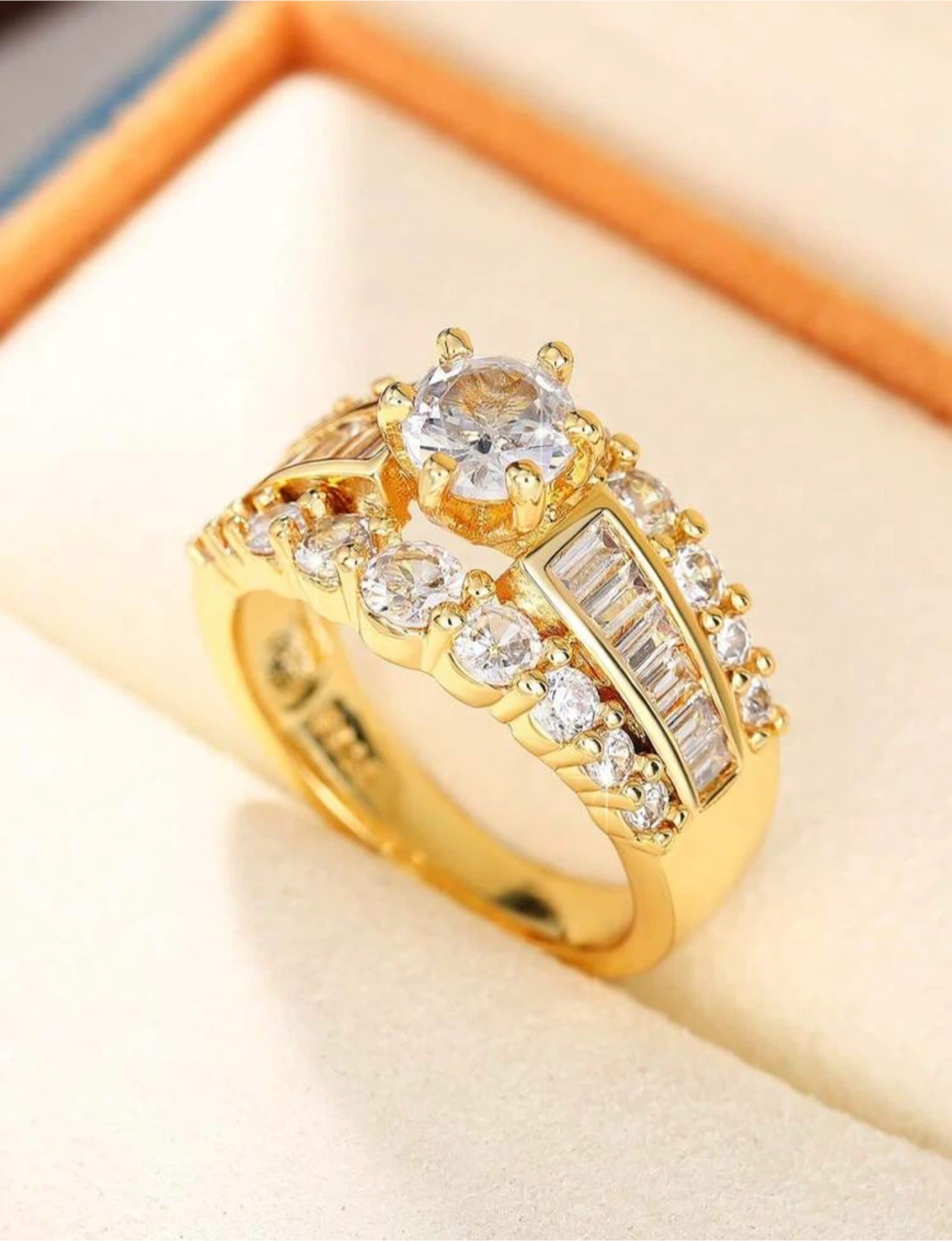 Gold-tone Ring with Cubic Zirconia - photo 2