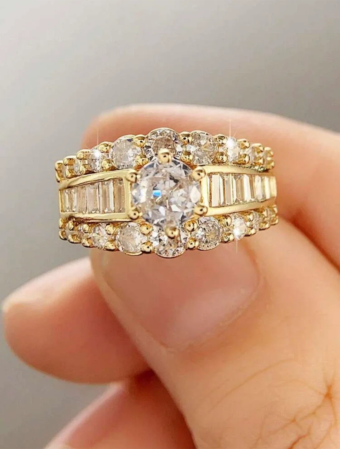 Gold-tone Ring with Cubic Zirconia