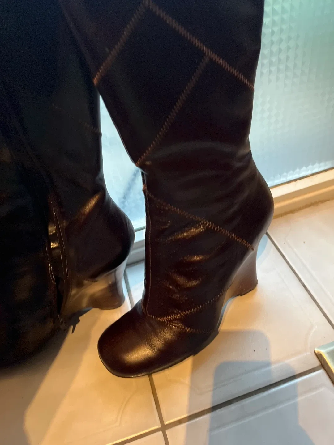Aldo Brown Leather Wedge Boots - Size 9