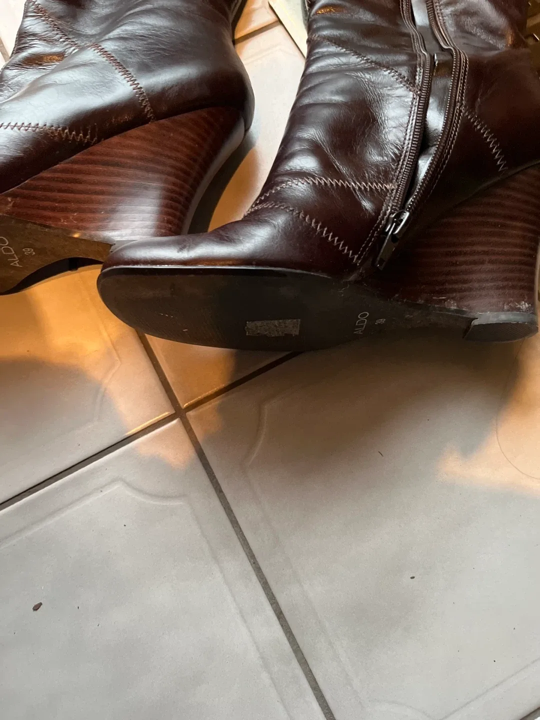 Aldo Brown Leather Wedge Boots - Size 9 image indicator(2)