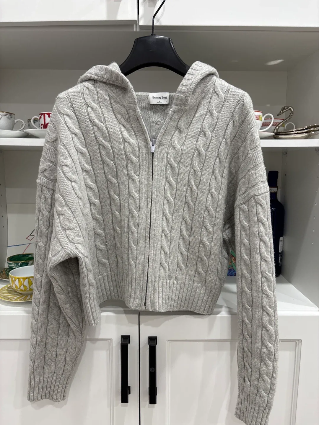 Sunday Best Grey Cable Knit Zip Hoodie