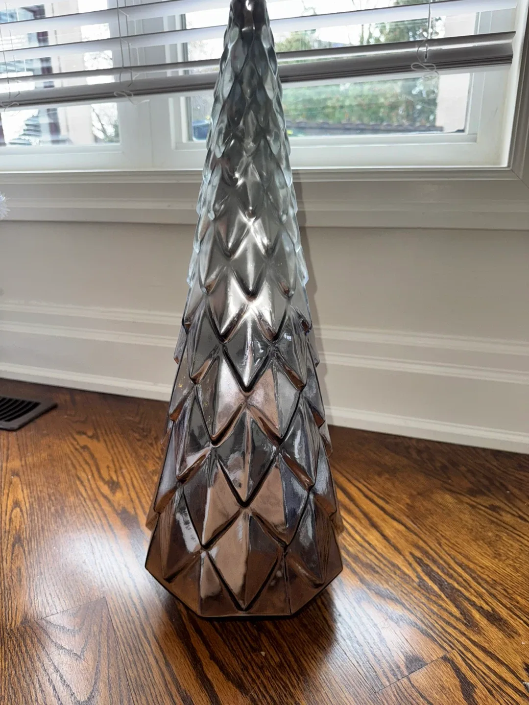 Silver Mirrored Glass Christmas Tree Decor set of two